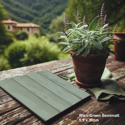 Wandfliese Wish Green Semimatt 5,3x30cm, in Salbeigrün
