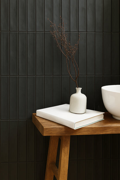 Schnittmuster Wandfliesen Wish Black Semimatt 5,3x30cm, Seidenmatt schwarz